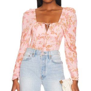 Free People Hilary Printed Top in Pink Combo Long Sleeve Lightweight